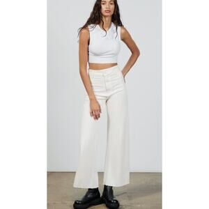Zara Wide Leg Pants 8 high rise frayed hem quiet luxury clean‑girl minimalist